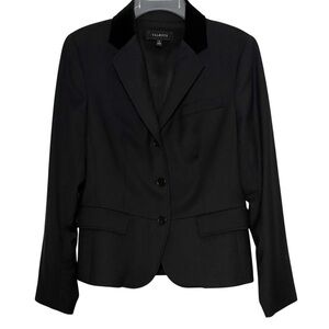 Talbots Blazer Wool Blend Jacket Velvet Collar Tailored Classic Black Size 8